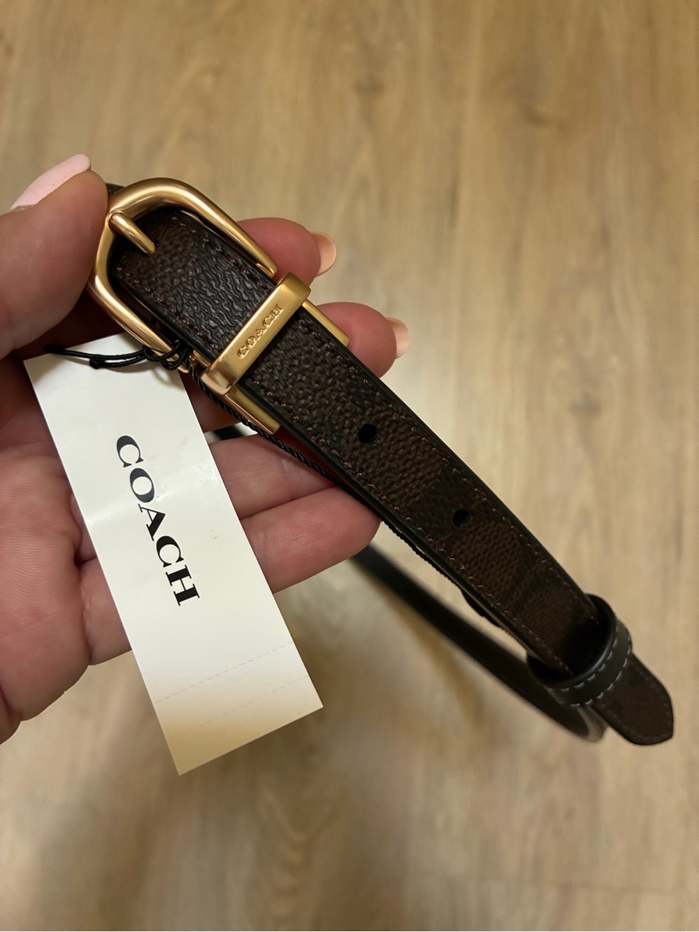 Coach Dark Brown Leather Belt Bag Strap with Gold-Tone Buckle